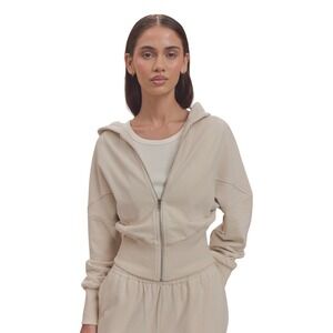 MESHki Blake Stone Cropped Zip‎ Up Hoodie Flattering Sweatshirt Size Small